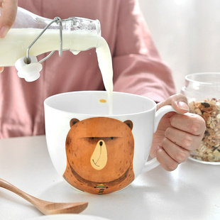 象有秘密大容量马克杯陶瓷杯带盖勺水杯燕麦杯子麦片早餐碗可爱