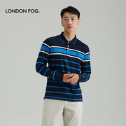 LONDON FOG/伦敦雾男士长袖T恤衫纯棉POLO领条纹休闲上衣
