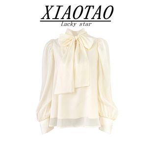 XIAOTAO 法式宫廷风蝴蝶结衬衫女秋季设计感宽松气质长袖上衣