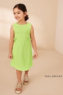 next女童连衣裙2024夏季荧光绿色，编织镂空儿童背心裙3-16歲