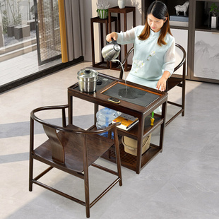 黑檀紫檀酸枝红木小茶桌茶台新中式家用茶车实木移动小户型阳台桌