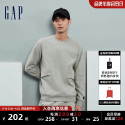 Gap男装冬季LOGO斜纹加绒宽松圆领针织卫衣套头运动上衣837422