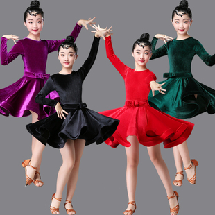 少儿童拉丁舞服装女童练功服比赛舞蹈裙专业表演出女孩秋冬季
