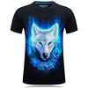 带有白狐动物图案衣服立体3D短袖T恤男士打底衫大码个性体恤创意
