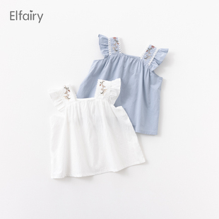 Elfairy女童背心娃娃衫儿童可爱t恤上衣女宝宝吊带婴儿夏装纯棉