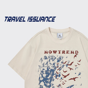 TRAVEL ISSUANCE 候鸟飞过 国潮创意印花短袖T恤宽松oversize上衣