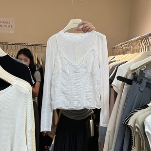 韩国东大门女装春秋设计感小众，蕾丝衫叠穿小吊带背心两件套装