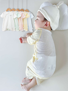 儿童夏季睡衣婴儿护肚开衫连体衣，男女宝宝后背透气网睡袋薄棉短袖
