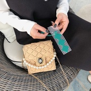 小包珍珠女包挎包手工包包diy材料包小清新布条线斜跨包网格编织