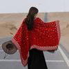 红色连帽斗篷女百搭青海湖甘肃旅游用披肩围巾，拍照出片装饰保暖