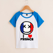 运动童装世 杯T恤法国队小孩旅游上衣夏季高卢雄鸡棉足球迷短袖t