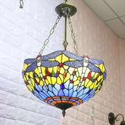 家庭客厅卧室精美创意16寸欧式吊灯复古拼接彩色玻璃蜻蜓吊灯