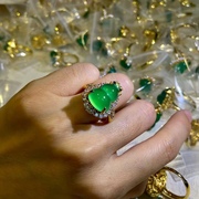 天然起光绿玉髓葫芦戒指，玉石玛瑙开口指环仿翡翠福利