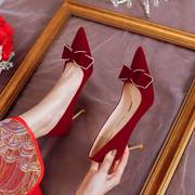 法式红色高跟鞋女结婚婚鞋细跟禾秀服婚纱两穿新娘鞋子敬酒服两用