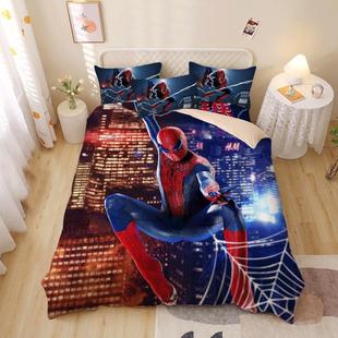 超个性蜘蛛侠卡通儿童1.5m四件套男孩卧室床单三件套漫威单人床笠