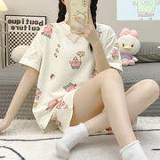 睡衣女夏季短袖可爱卡通，韩版大码家居服2024年夏天套装可外穿