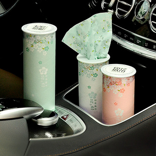 车载纸巾圆筒汽车专用抽纸巾，车用车内纸抽盒卡通印花餐巾纸*6桶装