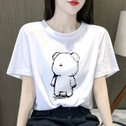 白色T恤女短袖纯棉t桖2024年夏装网红ins潮卡通图案宽松上衣