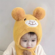 秋冬儿童毛线帽可爱超萌新生婴幼儿韩版宝宝毛绒帽双球护耳套头帽