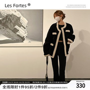 Les Fortes/21AW 原创设计黑白撞色羊羔毛外套秋冬潮牌高级感棉服