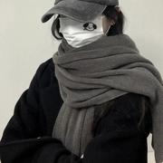 韩式围巾女式冬天保暖加厚针织，毛线围脖男款，冬季灰色百搭披*