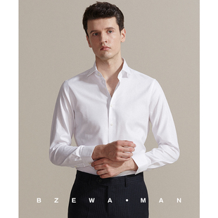 巴泽华衬衫男长袖，商务正装修身显瘦免烫，防皱长绒棉西装方领白衬衣