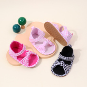 夏季婴儿女宝宝格子凉鞋0-1岁1软胶底公主透气学步防滑高帮不掉鞋