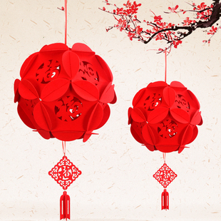 春节手工绣球挂饰儿童不织布，新年元旦花球拉花福字，创意diy材料包