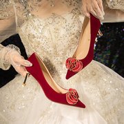 秀禾服结婚鞋子女中式新娘鞋2023年夏季小众红色婚礼高跟鞋