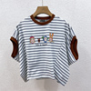 啦芙莱2024夏款男童女童设计感独特别致蝙蝠条纹短袖宽松T恤9196