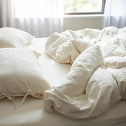 出口日本！A类天然原色100全纯棉床上用品白色四件套不染素色裸睡