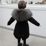 儿童派克服女童装男宝宝獭兔毛皮草外套，大毛领中长款冬季加厚棉衣
