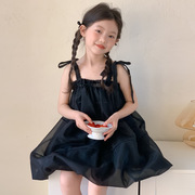 韩国童装2024夏款女童吊带纱裙女公主裙蓬蓬裙中大童生日宴会裙
