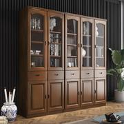 中式实木书柜带玻璃门，落地组合书架柜家用客厅置物柜书房办公书橱