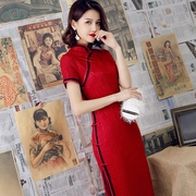 极速中国风改良旗袍蕾丝连衣长裙修身复古气质时尚妈妈女