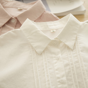 折叠时间春季新白色(新白色，)风琴褶纯棉长袖，衬衫女韩版宽松文艺打底衬衣