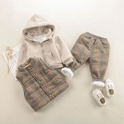 童装冬季男童女宝宝棉三件套婴儿，加绒加厚卫衣保暖套装1-4岁
