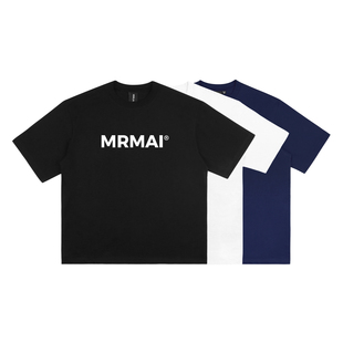 MRMAI系列夏季简约字母logo印花白色黑色藏青宽松纯棉圆领短袖T恤