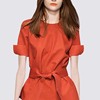 名媛欧美范气质(范气质)橘红色，短袖衬衫2021年夏季时髦百搭女士上衣潮