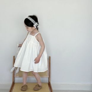 女童蕾丝吊带连衣裙小白裙2024夏季韩版女孩棉布裙柔软公主裙