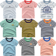 童装短袖条纹圆领，t恤2024夏季儿童男童女童，宝宝上衣纯棉潮童