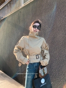 卡其色短款高领风衣女小个子今年流行秋季韩版休闲气场双排扣外套