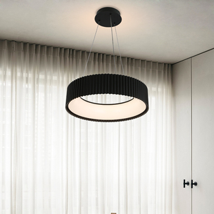 北欧风格创意简约现代餐厅吊灯，黑色圆形波纹，设计温馨智能卧室主灯