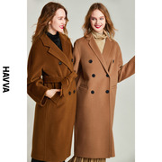 HAVVA2023冬季呢子大衣女中长款100%绵羊毛毛呢外套N53130