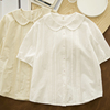 海风 夏季娃娃领白衬衫复古jk风小众设计感短袖打底学生衬衣