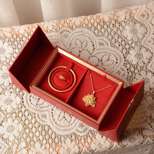 黄金婚庆三金首饰盒戒指项链，手镯盒结婚嫁妆，五金饰品盒红色喜字盒