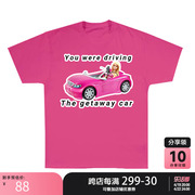 粉红蘑菇 barbie跑车短袖女T恤夏美式复古粉色甜辣芭比上衣ins风