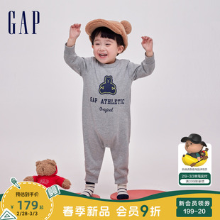 Gap婴儿春季2024小熊印花纯棉连体衣儿童装一体开裆裤890315