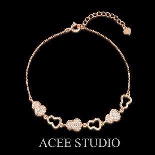 ACEE设计925纯银锆石玫瑰金葫芦手链女龙年手链福气生日礼物