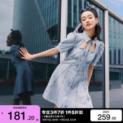 t区绫致Vero Moda2024春夏牛仔纯色A摆泡泡袖公主风连衣裙